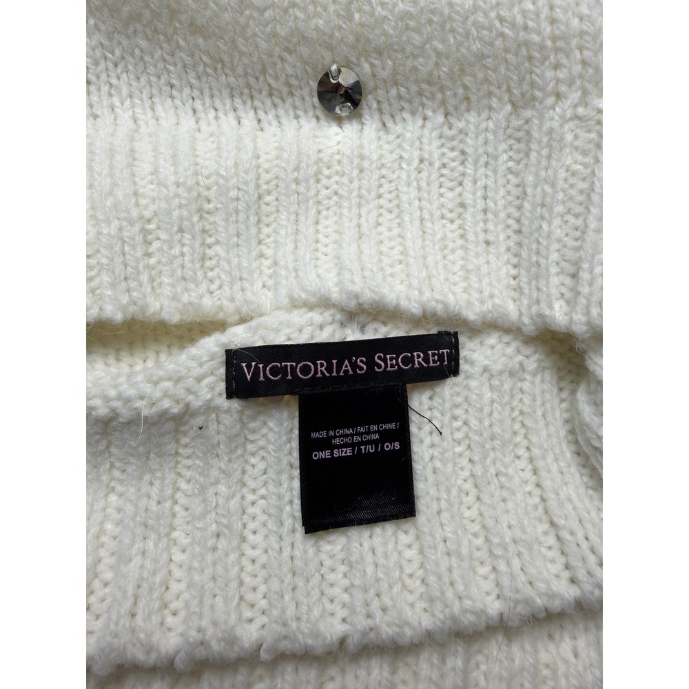 Victorias Secret Beanie Scarf Set Ivory White Rhinestone Knit‎ Winter 2pc NWT - Picture 4 of 4